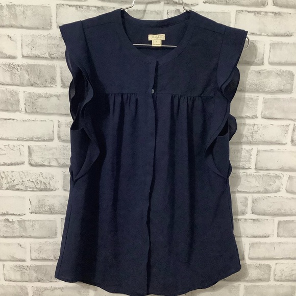 J. Crew Dark Blue Ruffle Sleeve Blouse Size 6 (W187) - Picture 1 of 13
